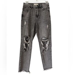 PACSUN Mom Jean Distressed Size 24 Raw Hem Washed Black